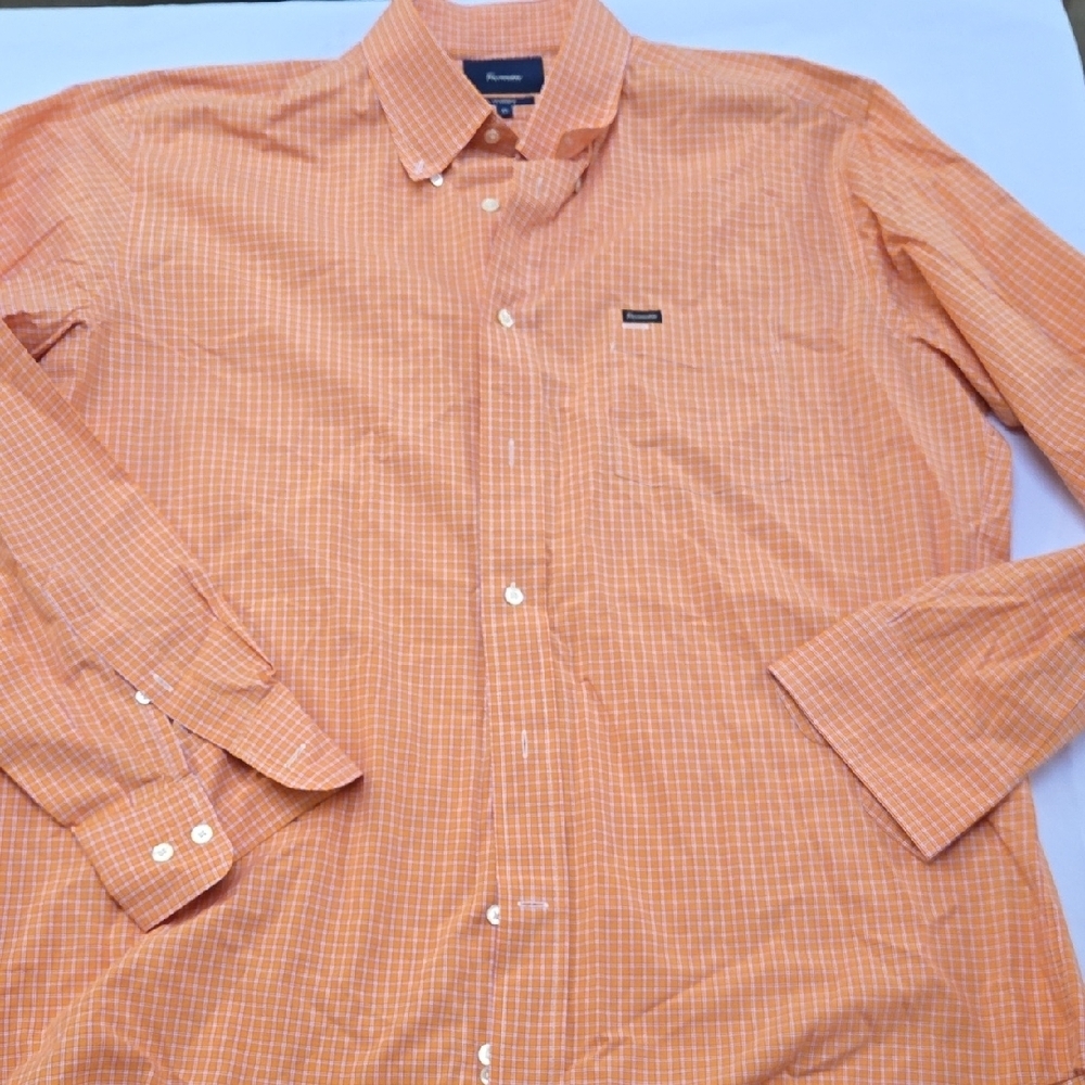 Faconnable Orange Plaid Casual Shirt